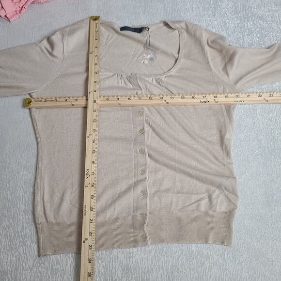 Luxe the Limited women's Silk cardigan sweater size Large Beige Office Chic - Picture 3 of 6